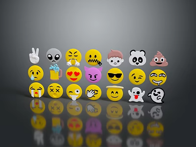 Set Of Colorful Emoji Characters With Various Expressions And Reflection 3d model