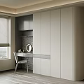 Modern Built in Wardrobe with Neutral Tone Dressing Table Mirror and Chair by Window 3d model