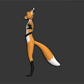 3D Animated Fox Character With Orange Body White Belly Black Gloves Diamond Chest Decoration Standing