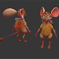 Cartoon Mouse Characters In Orange Outfits With Backpacks Large Ears And Tail Front Back Views