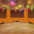 SPA Sauna Interior With Colorful Lighting Stalactite Shaped Ceiling Salt Brick Walls And Tiled Floor