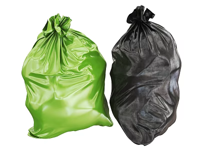 Practical Green And Black Filled Trash Bags For Household Daily Use 3d model