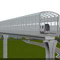 Modern Elevated Bridge With Windows And Surrounding Greenery Pathway Stream And Flying Birds