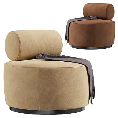 Modern Round Single Sofa With Light Brown Dark Brown Velvet Upholstery And Gray Blanket 3d model