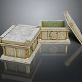 Carved Stone Boxes With Open Lid And Green Interior Details 3d model