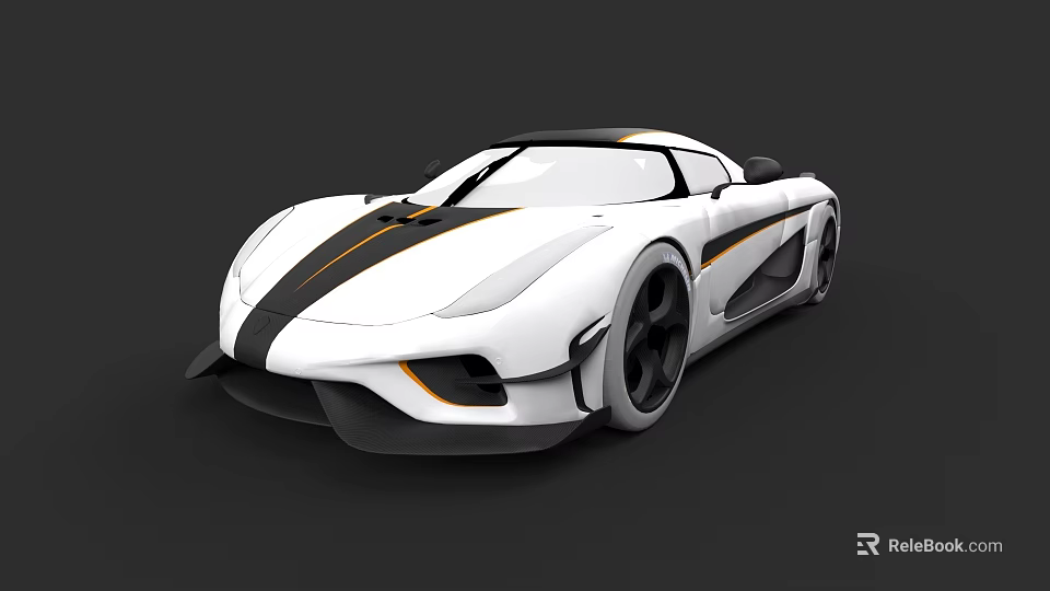 White Sports Car With Black And Orange Stripes And Sleek Modern Design 3d model 