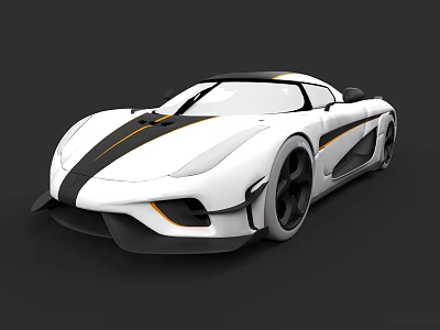 White Sports Car With Black And Orange Stripes And Sleek Modern Design 3d model
