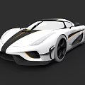 White Sports Car With Black And Orange Stripes And Sleek Modern Design