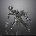 Silver Sci Fi Mechanical Warrior With Detailed Armor And Warhammer Weapon