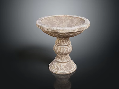 Carved Stone Pedestal Bowl With Decorative Layered Base For Garden Ornament 3d model