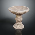 Carved Stone Pedestal Bowl With Decorative Layered Base For Garden Ornament