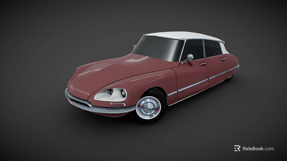 Vintage Burgundy Classic Sedan With White Roof And Sleek Exterior Design 3d model 