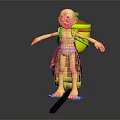 Bald Child In Brown Robe With Red Belt And Colorful Backpack Standing On Glowing Platform