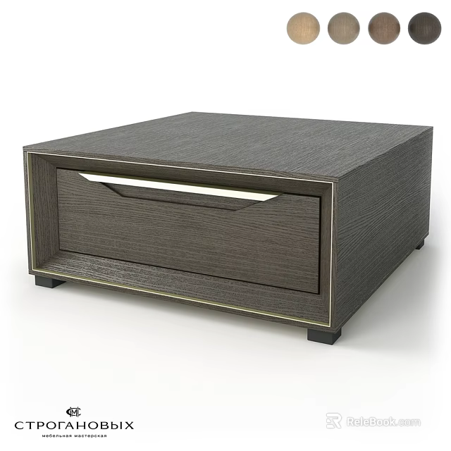 Dark Gray Square Dining Table With Drawer Wooden Texture And Metal Trim 3d model 