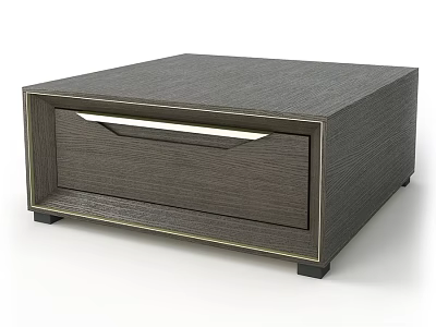 Dark Gray Square Dining Table With Drawer Wooden Texture And Metal Trim 3d model