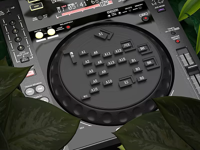 Professional Commercial DJ Audio Equipment With Knobs Buttons And Display Screen Surrounded By Green Leaves 3d model