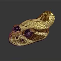 Shiny Snake Head With Yellow And Brown Scales And Black Eyes On Dark Background