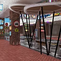 Vibrant Commercial Street Entrance With Neon Sign And Colorful Shop Signs