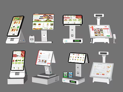Modern Commercial POS Systems With Touchscreen Displays And Various Stand Designs For Retail Use 3d model
