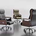 Modern Office Chairs With Leather Seats Wooden Armrests And Metal Wheels