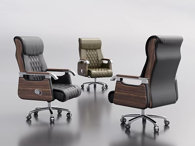 Modern Office Chairs With Leather Seats Wooden Armrests And Metal Wheels 3d model