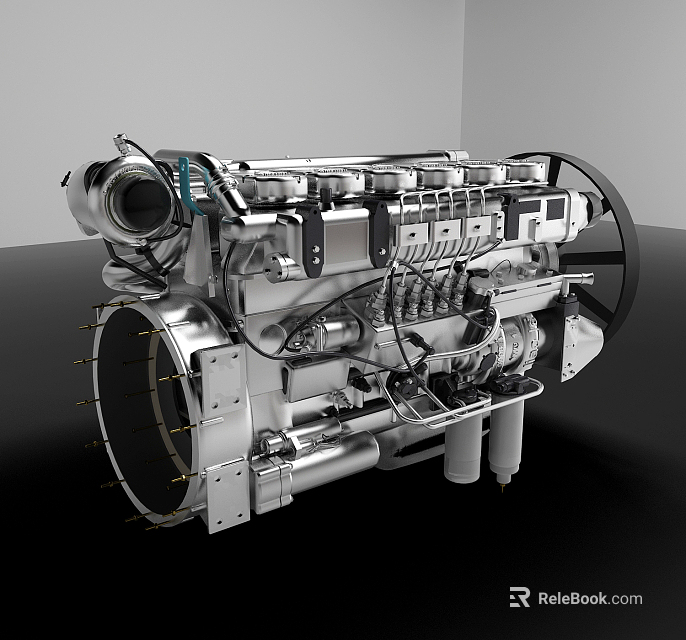 Industrial Diesel Engine with Metal Cylinders and Mechanical Components for Heavy Machinery 3d model 