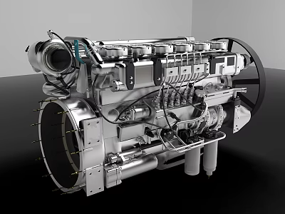 Industrial Diesel Engine with Metal Cylinders and Mechanical Components for Heavy Machinery 3d model