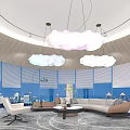 Modern Leisure Area Interior With Cloud Shaped Pendant Lights L Shaped Sofa And City View