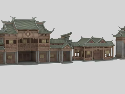 Traditional Chinese Ancient Architecture With Green Tiled Roofs And Overhanging Eaves 3d model