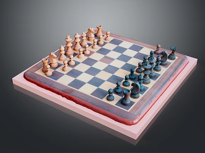 Classic Chessboard Setup With Black And White Squares And Detailed Chess Pieces 3d model