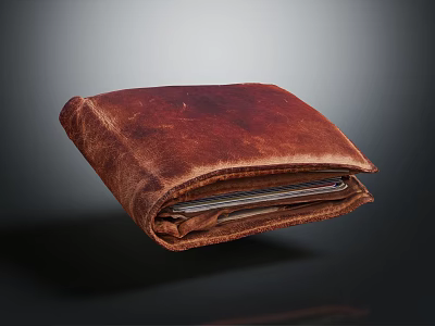 Genuine Brown Leather Wallet With Vintage Style Fold Design And Card Slots 3d model