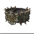 Ornate Decorative Armband With Metal Spikes Circular Plates Colorful Woven Bands And Fur Trim