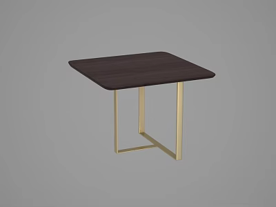 Modern Square Coffee Table With Dark Wooden Top And Golden Metal Legs 3d model