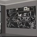 Modern Wall Mounted Marble Patterned Bookshelf With Decorative Items Photo Frames And Sculptures