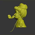 3D Human Character With Bun Hairstyle Large Earrings Smoking Pipe Necklace And Colorful Clothing