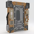 Sci fi Futuristic Door Panel With Metallic Brown Gray Surface Control Buttons Display And Cables 3d model