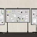 Three Office Whiteboards With Sticky Notes Charts And Photos On Stands