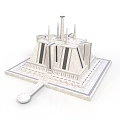 Modern Architectural Model With Geometric Structure Step-like Layers Tower Elements Key-shaped Accessory And Square Base