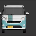 Cute Blue And White Compact Car Exterior With Round Headlights And Yellow License Plate