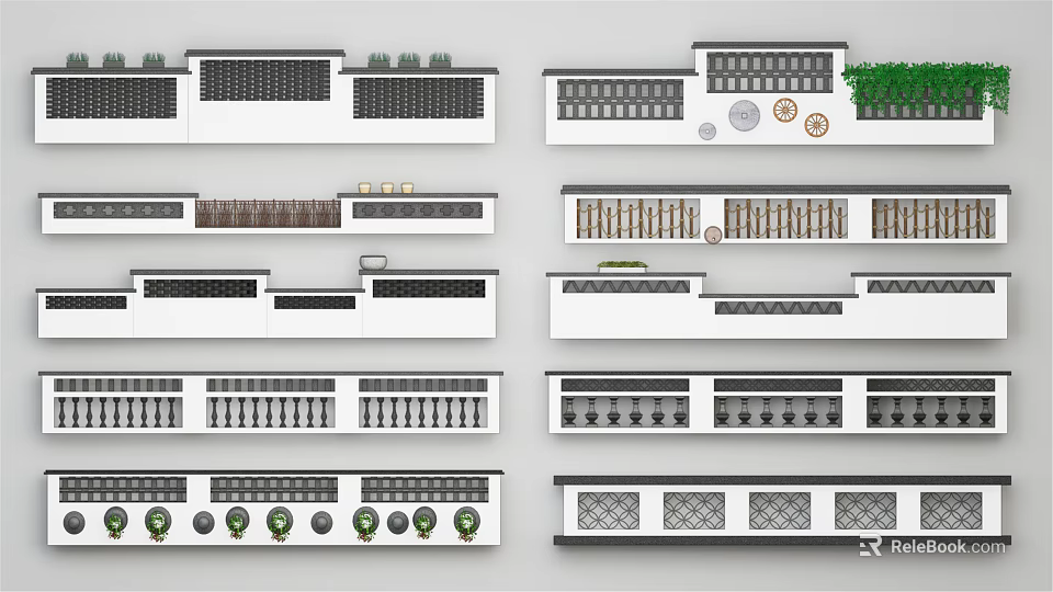 Building Facade Design With Various Window Arrangements Decorative Elements And Green Plants 3d model