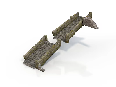 Broken Stone Bridge Structure With Weathered Steps And Fractured Design 3d model