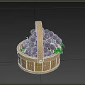 Bamboo Basket With Fresh Purple Grapes And Green Leaves For Daily Use