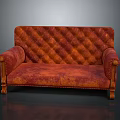 Red Tufted Diamond Pattern Two Seater Sofa With Wooden Legs And Stitching Details