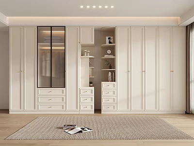 Modern White Wardrobe Interior Design With Glass Door Drawer Cabinet And Shelves 3d model