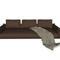Brown Leather Multi Seat Sofa With Metal Frame And Gray Blanket 3d model