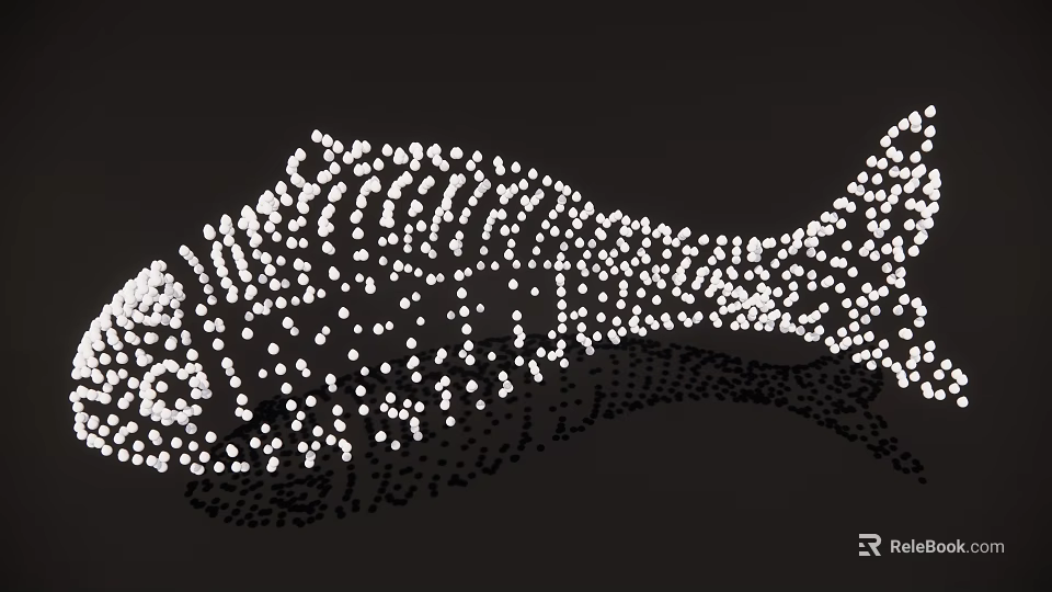 Fish Shaped Decorative Pendant Composed of White Dots on Black Background 3d model 