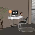 Modern White Desk With Computer Monitor Table Lamp Stuffed Toy And Chair