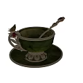 Elegant Green Tea Set With Ornate Handle Gemstone Spoon And Saucer