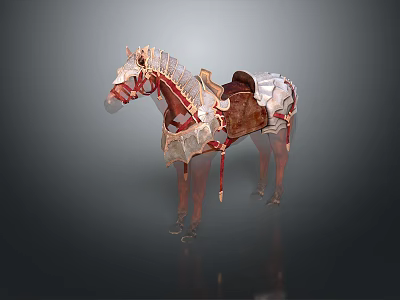 Transparent 3D Horse Model With Visible Internal Structure And Brown Leather Saddle 3d model