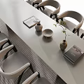 Modern Minimalist Dining Table Set With Beige Chairs Black Metal Legs And Ceramic Vase Bowls